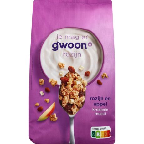 G'woon Krokante muesli rozijn en appel 900 gr